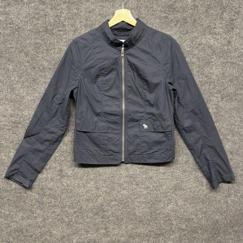 VTG Y2K Abercrombie & Fitch Women's Size M Navy Zip Up Utility Jacket Mock Neck